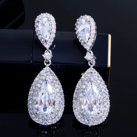 Luxurious copper zircon Silver plated drop earrings
