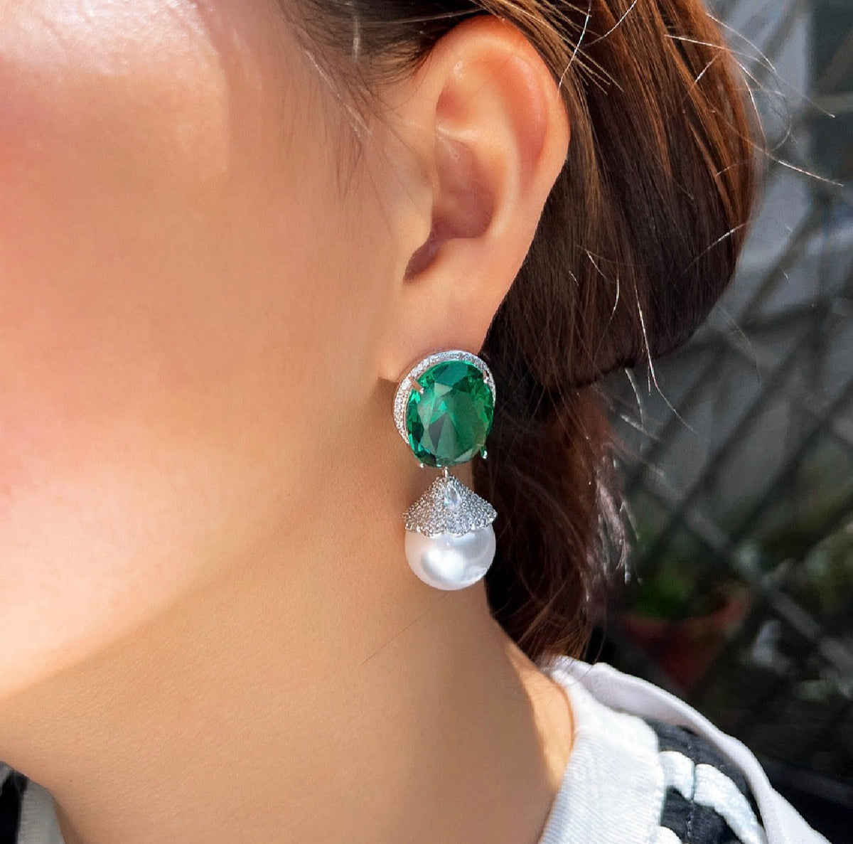 Verdant Luster Halo Drop Earrings