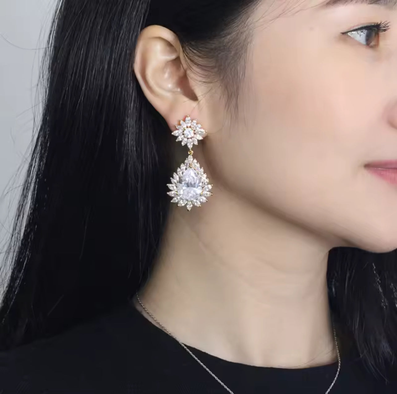Luxurious copper zircon Silver plated earrings