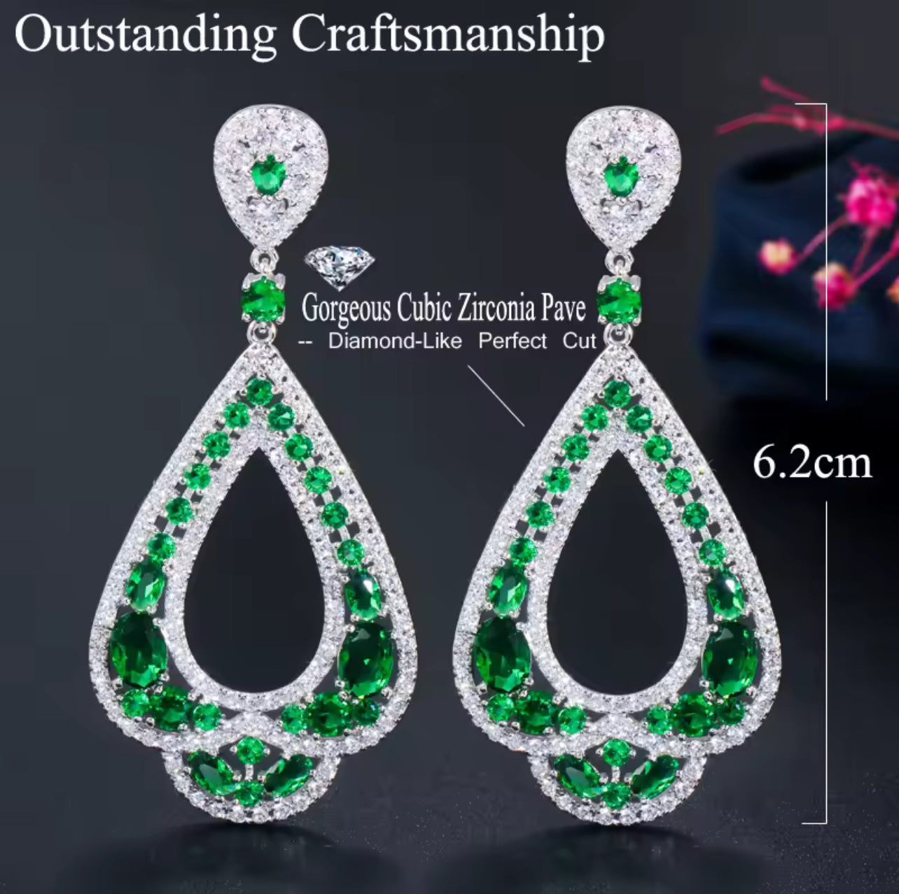 Silver-Plated Zircon Drop Earrings