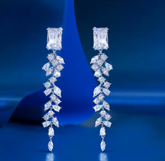 Rhodium-Plated Zircon Earrings