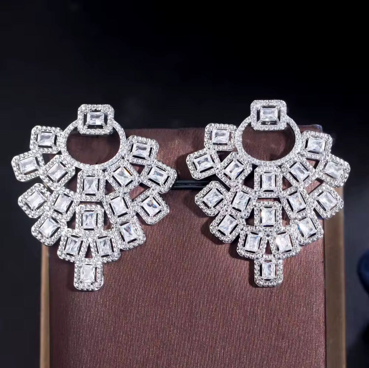 Luxurious copper zircon Silver plated drop earrings