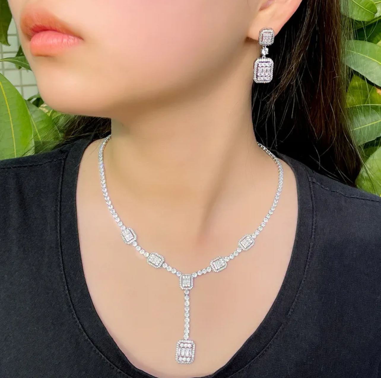 Copper silver plated necklace earring set