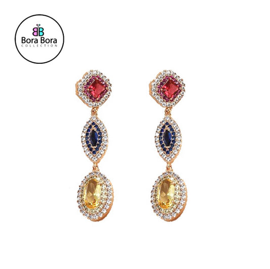 18K Gold-Plated Gemstone Drop Earrings