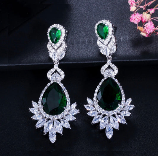 Copper zircon rhodium plated drop earrings