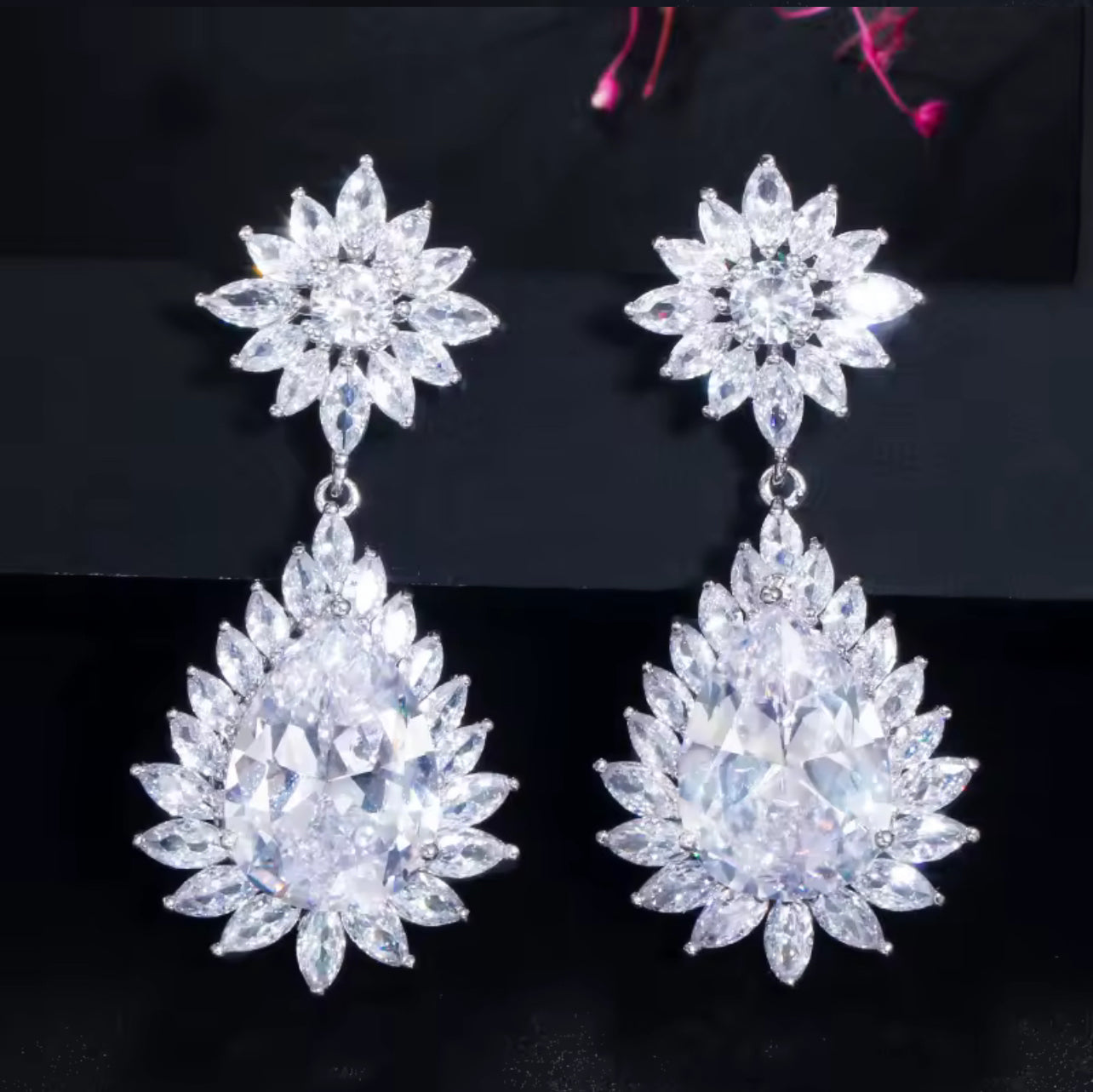 Luxurious copper zircon Silver plated earrings