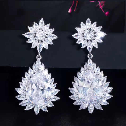 Luxurious copper zircon Silver plated earrings