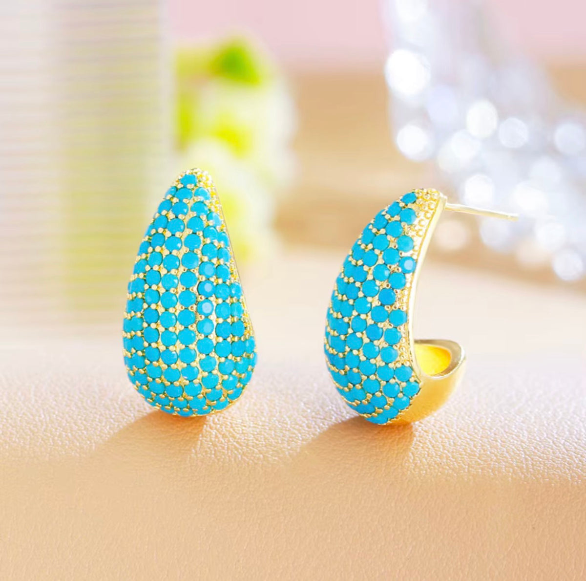 Turquoise Pavé Teardrop Earrings