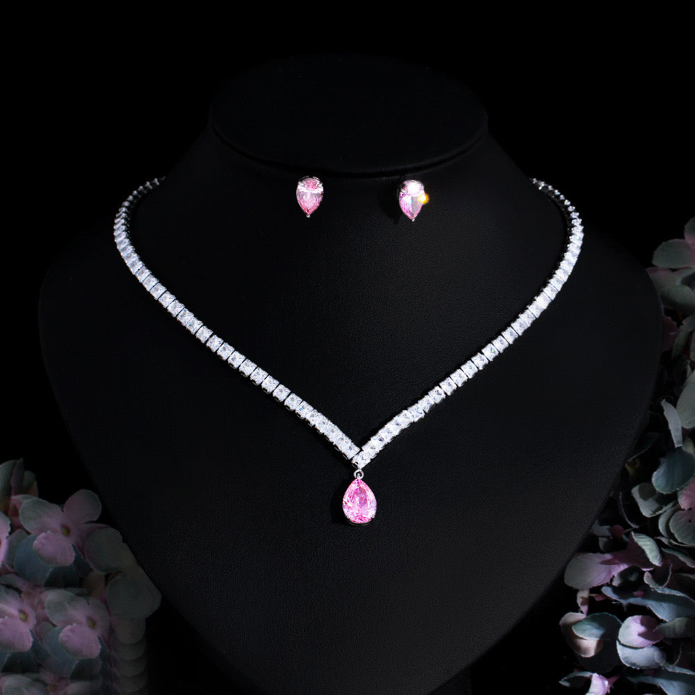 Copper white gold plated rhodium plated necklace earring set