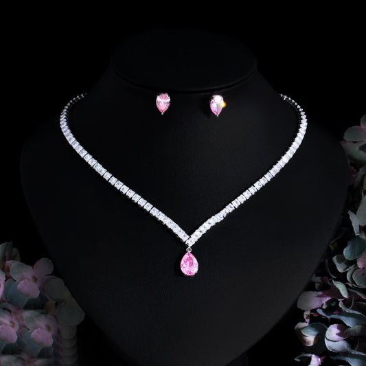 Copper white gold plated rhodium plated necklace earring set
