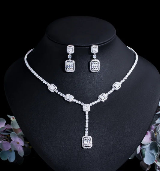 Copper silver plated necklace earring set