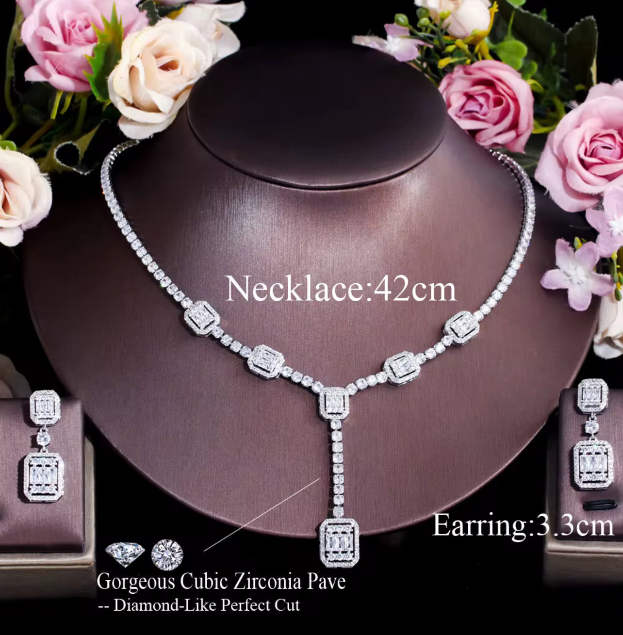 Copper silver plated necklace earring set