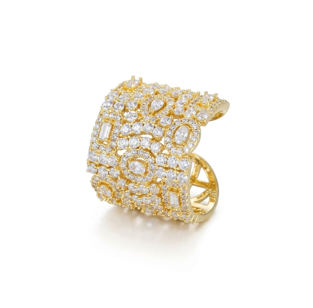 Majestic Geometric Open-Cuff Ring